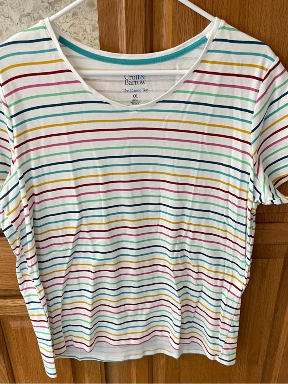 croft & barrow White Crewneck Tee with Multicolor Stripes